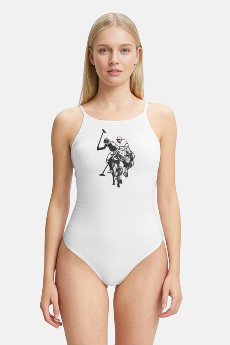 U.S. Polo Assn. Women Brand Logo Padded Adjustable Back One Piece Swimsuits, White  - Image 1