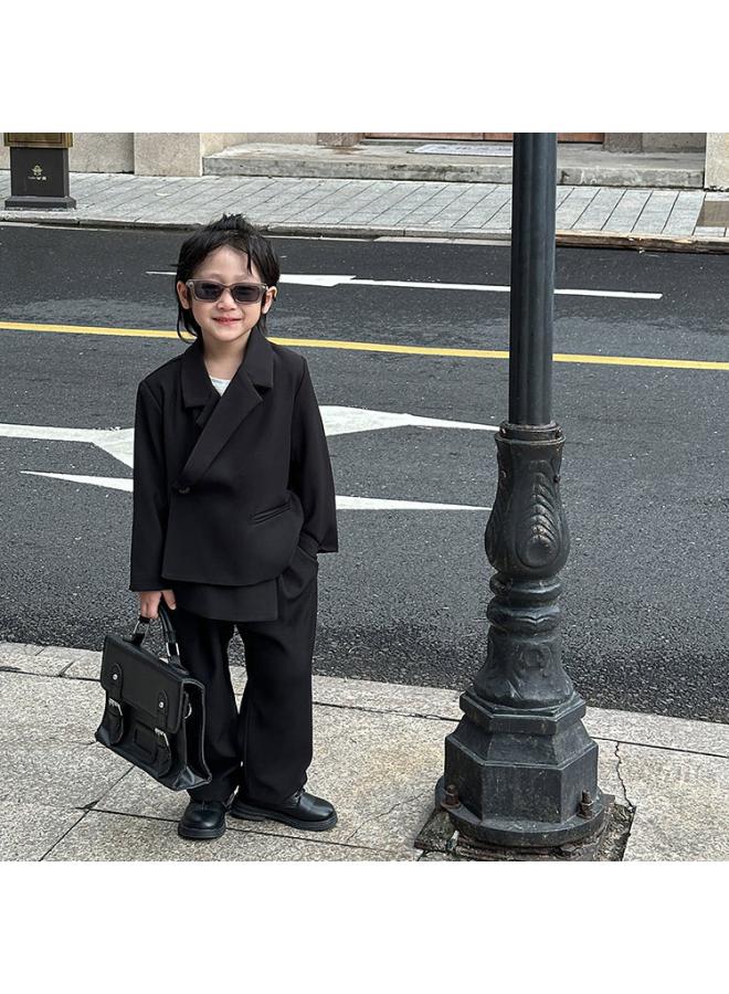 Children's Suit Suit Autumn New Korean Style Men's And Women's Long-sleeved Suit Pants 2-piece Set One Piece Hair