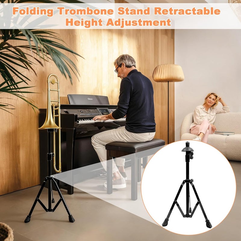 Earthtec Folding Trombone Stand Retractable Height Adjustment, Triangular Stable Construction for Standard-sized Trombone - Image 5