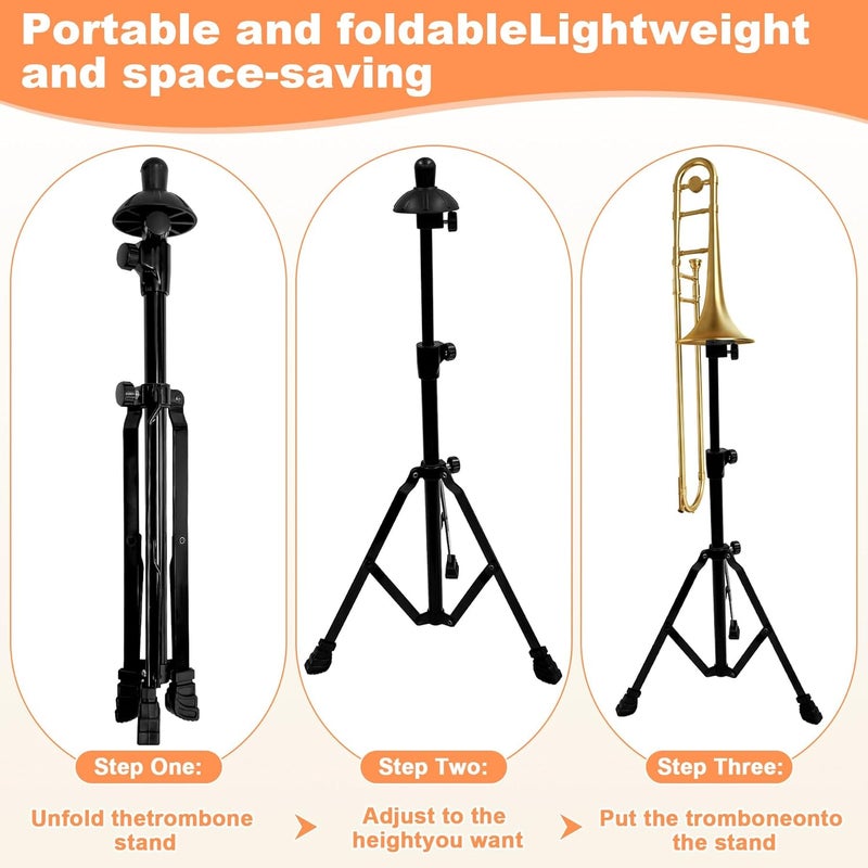 Earthtec Folding Trombone Stand Retractable Height Adjustment, Triangular Stable Construction for Standard-sized Trombone - Image 4