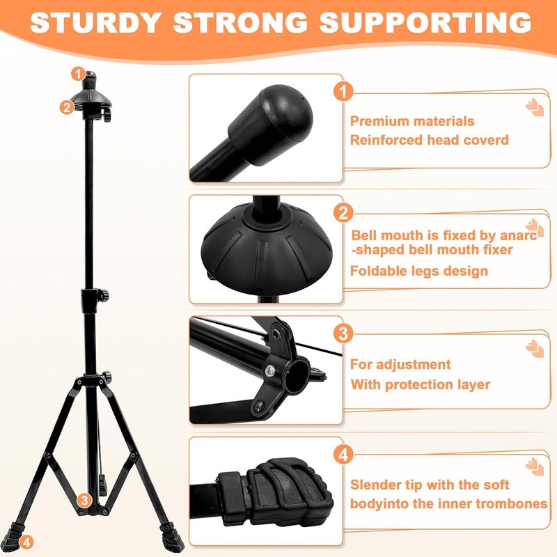 Earthtec Folding Trombone Stand Retractable Height Adjustment, Triangular Stable Construction for Standard-sized Trombone - Image 2
