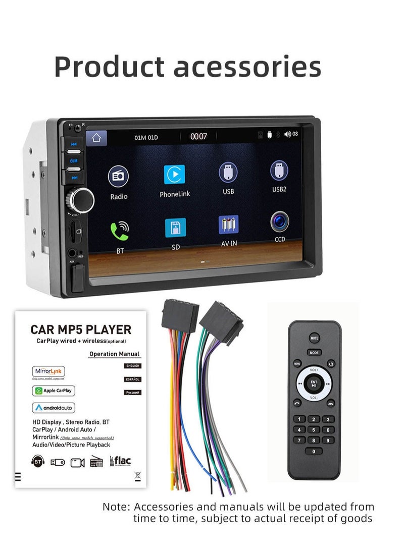 AROAQ - Double Din Car Stereo, 7 Inch Car MP5 Player, 2 Din HD Touch Screen FM Radio Audio Receiver, carplay screen with loop recording, wifi, mobile phone connection, parking monitoring, (F7012C) - Image 1