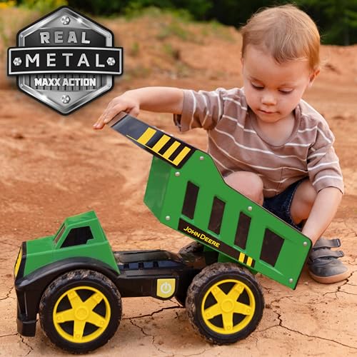 John Deere 16 Steel Dump Truck Realistic Lights Sounds Heavy Duty Metal Truck Bed Extra Large Wheels Rugged Construction Vehicle Toy for Kids Ages 3 Indoor and Outdoor Play - Image 5