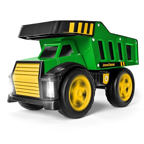 John Deere 16 Steel Dump Truck Realistic Lights Sounds Heavy Duty Metal Truck Bed Extra Large Wheels Rugged Construction Vehicle Toy for Kids Ages 3 Indoor and Outdoor Play - Image 1