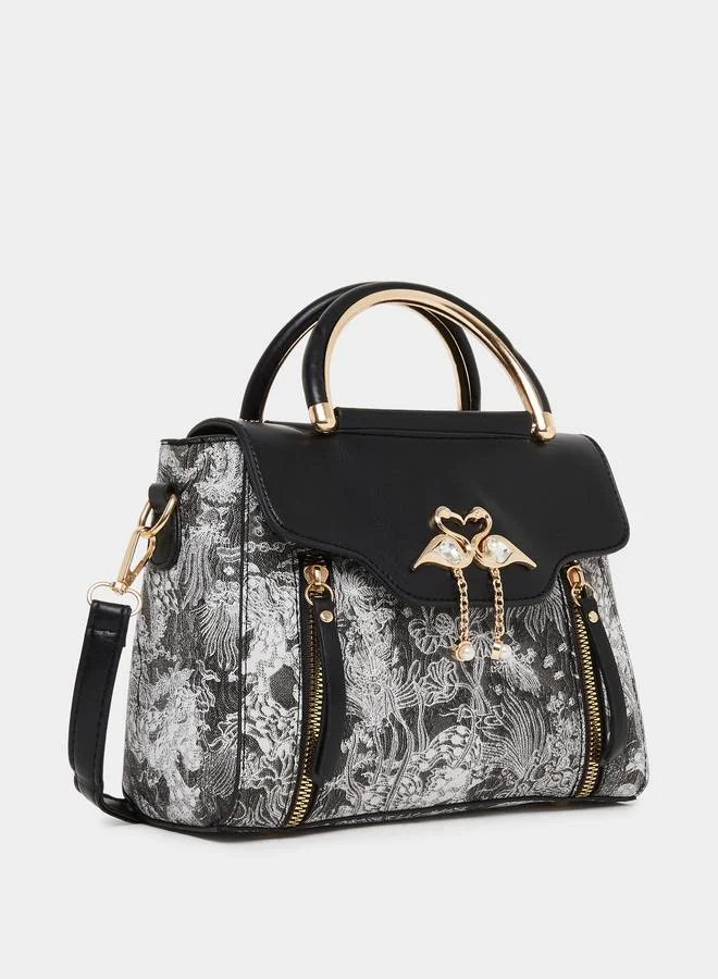 تايك تو حقيبة يد بنقشة زهور مع تعليقة