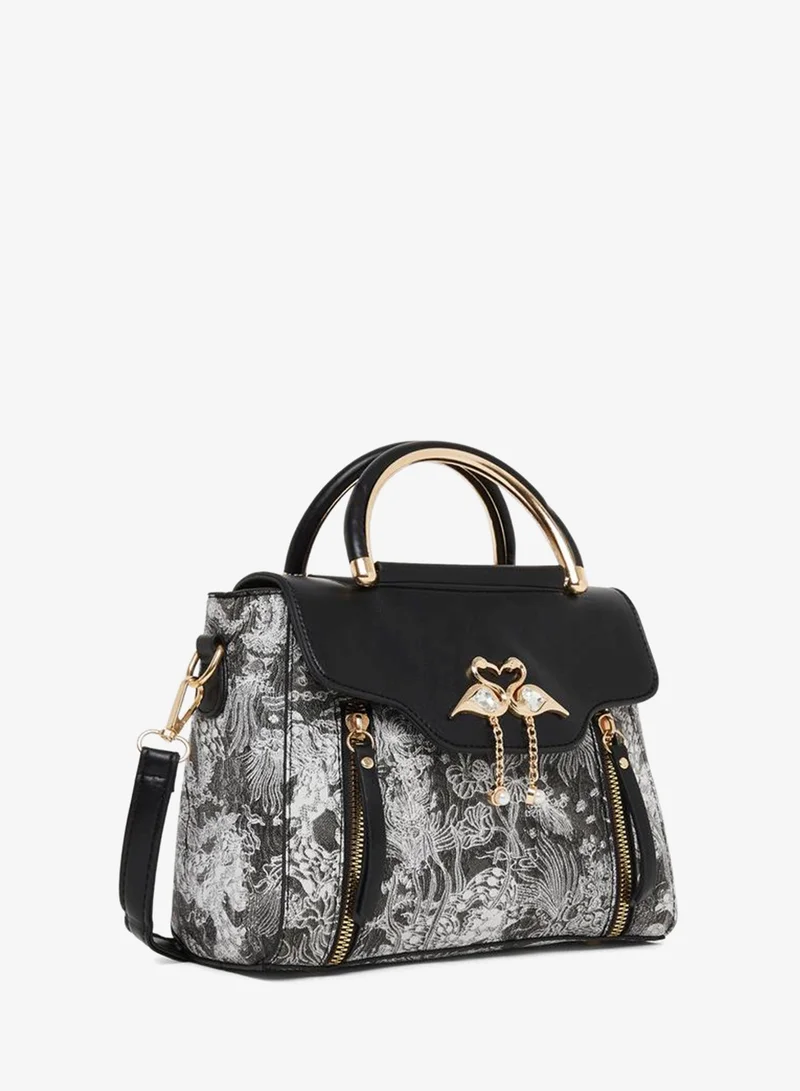 Take Two Take Two Floral Pattern Handbag with Flap Charm