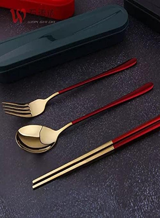 KAPO Premium Spoon Fork & Chopstick Set - Dinnerware Cutlery Tableware Set - Gold Plated 304 Stainless Steel (Red) - Image 5