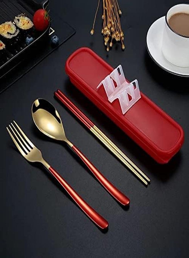 KAPO Premium Spoon Fork & Chopstick Set - Dinnerware Cutlery Tableware Set - Gold Plated 304 Stainless Steel (Red) - Image 3