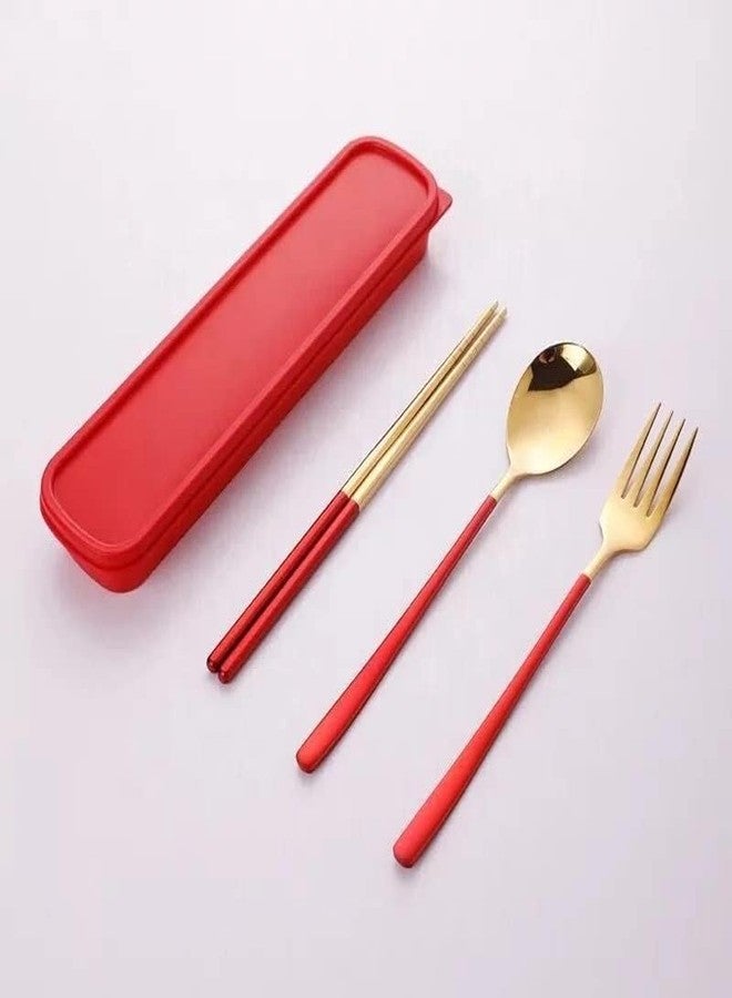 KAPO Premium Spoon Fork & Chopstick Set - Dinnerware Cutlery Tableware Set - Gold Plated 304 Stainless Steel (Red) - Image 1