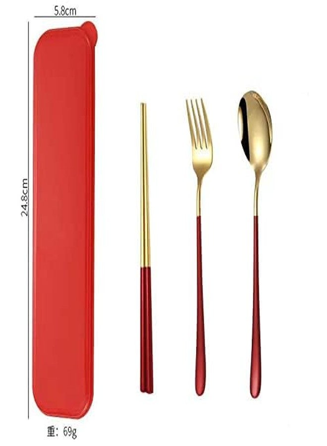 KAPO Premium Spoon Fork & Chopstick Set - Dinnerware Cutlery Tableware Set - Gold Plated 304 Stainless Steel (Red) - Image 4
