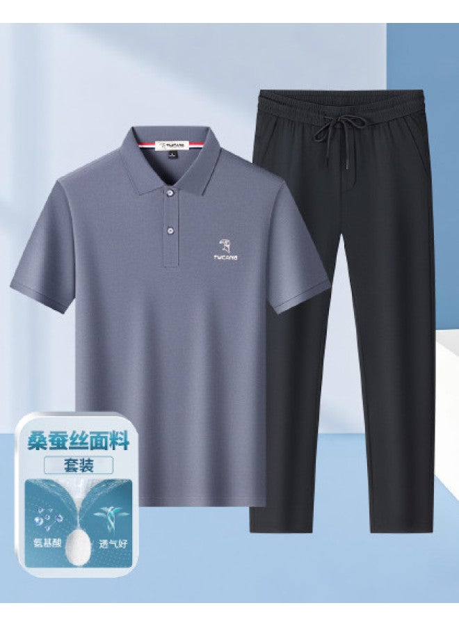Tucano Mulberry Silk & Antibacterial | Summer Short-sleeve Polo Shirt + Cooling Silk Casual Pants - Loose Fit Men's Set - Image 1