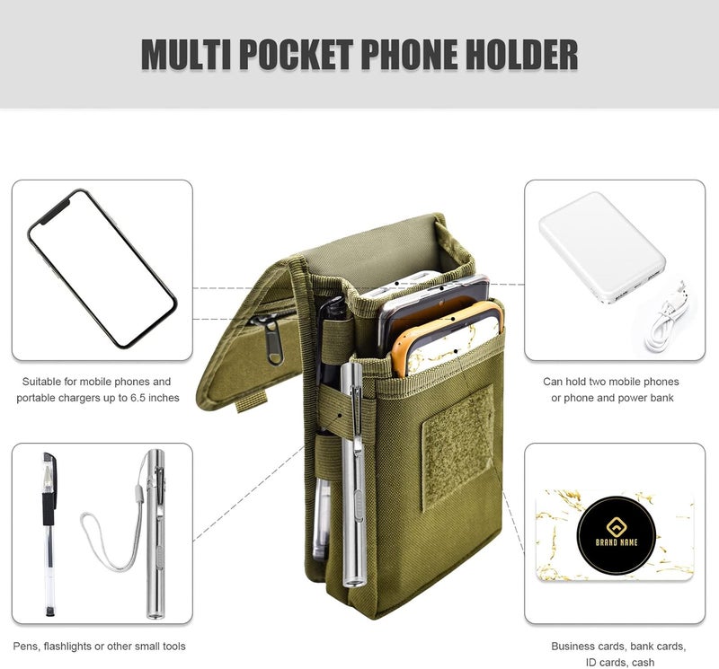 KATOLK Dual Phone Holster, Large Smartphone Pouch, Belt Cell Phone Holder for iPhone 16/15/14 Pro Max & Samsung Phones, Compatible with Power Bank, for Work, Hiking, Camping, Barbecue, Rescue (L) - Image 3