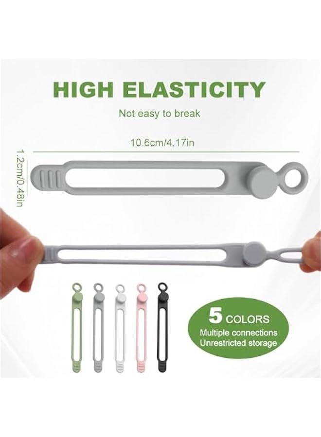 Data Cable Organizer,Upgrade Silicone Cable Straps Cord Organizer for Bundling Earphone,Silicone Ties Reusable Cable Multipurpose Elastic Cord Organizer for Bundling and Fastening Cable (5PCS)  - Image 2