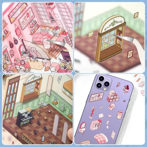 Draupnir ملصقات منزلية ثلاثية الأبعاد DIY، مجموعة 4 ملصقات ممتعة DIY لصنع منزلك الدافئ، سوبر ماركت، مقهى، بار موسيقي، ملصقات مشهد كرتونية ثلاثية الأبعاد لطيفة للكبار والأطفال لتخفيف التوتر وقضاء الوقت (XM2.0) - Image 3