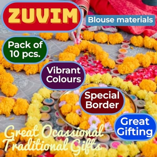 Zuvim Women's Blouse Piece Cotton Blend Jari Border Unstitched Blouse Materials 1 meters each, (Pack of 10 Pcs) (Multicolor) - Image 2