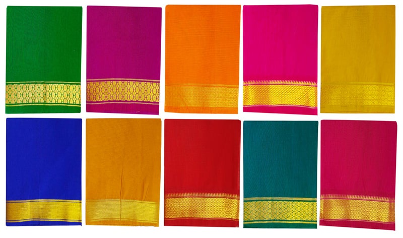 Zuvim Women's Blouse Piece Cotton Blend Jari Border Unstitched Blouse Materials 1 meters each, (Pack of 10 Pcs) (Multicolor) - Image 1