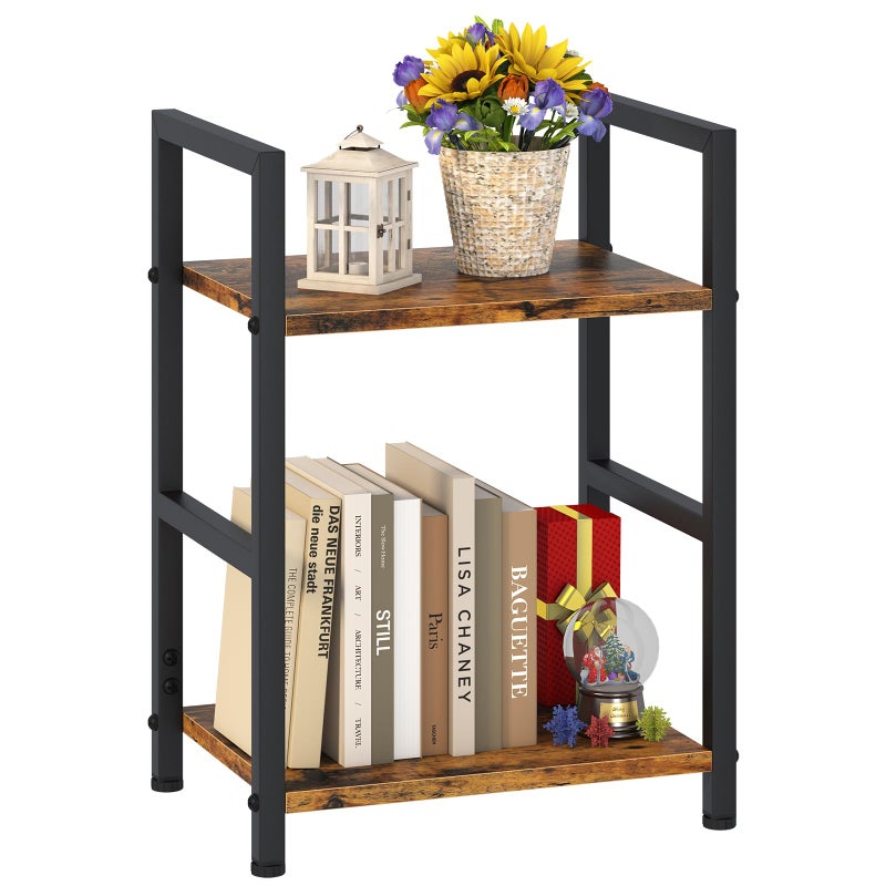 Katrawu Small Bookshelf for Small Space 2 Tier Industrial BookcaseNarrow Book Case Storage Organizer Book Shelf for Living Room Bedroom and Office Easy Assembly2 TierRustic Brown