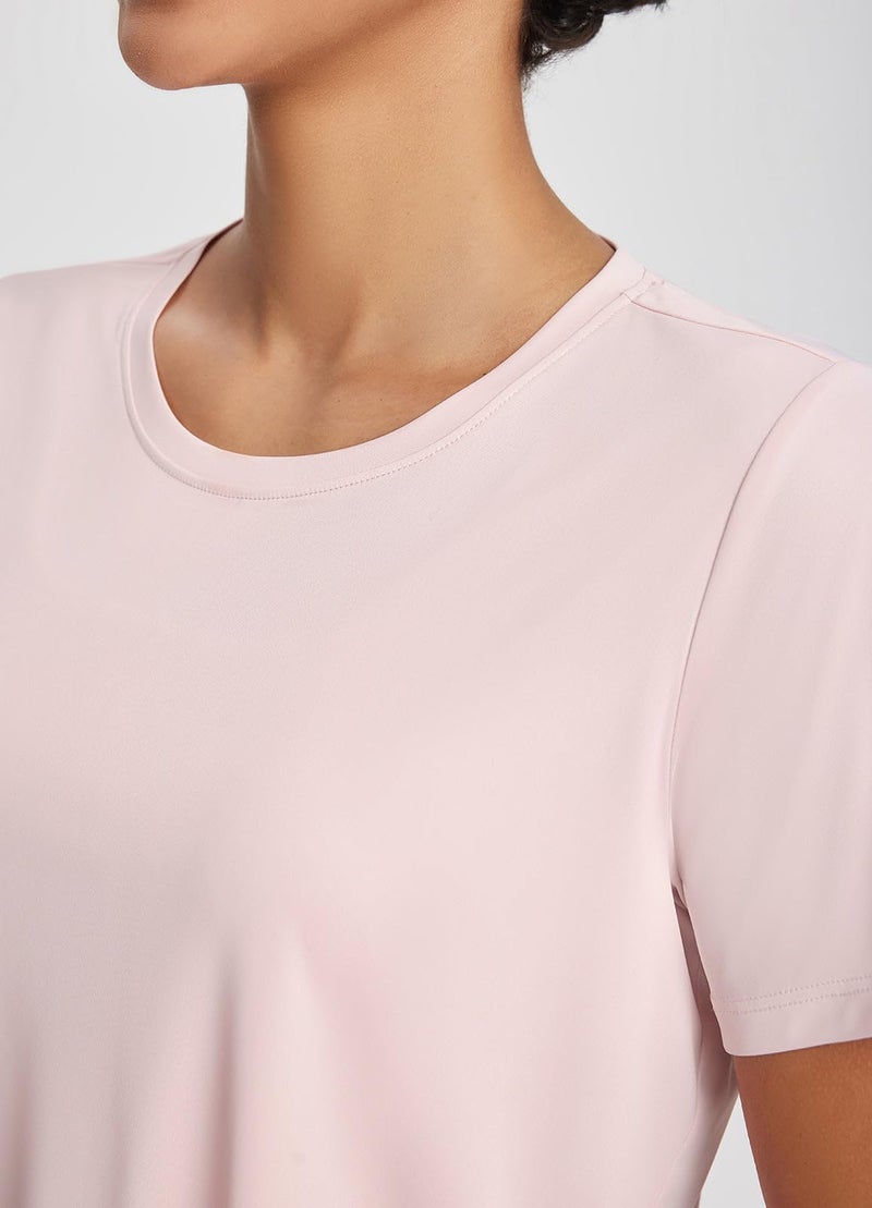 baleaf Women's Workout Tops Athletic Shirts Cropped Short Sleeve Split Back Running Gym Quick Dry Sun Protection UPF 50+ Pink L - Image 5