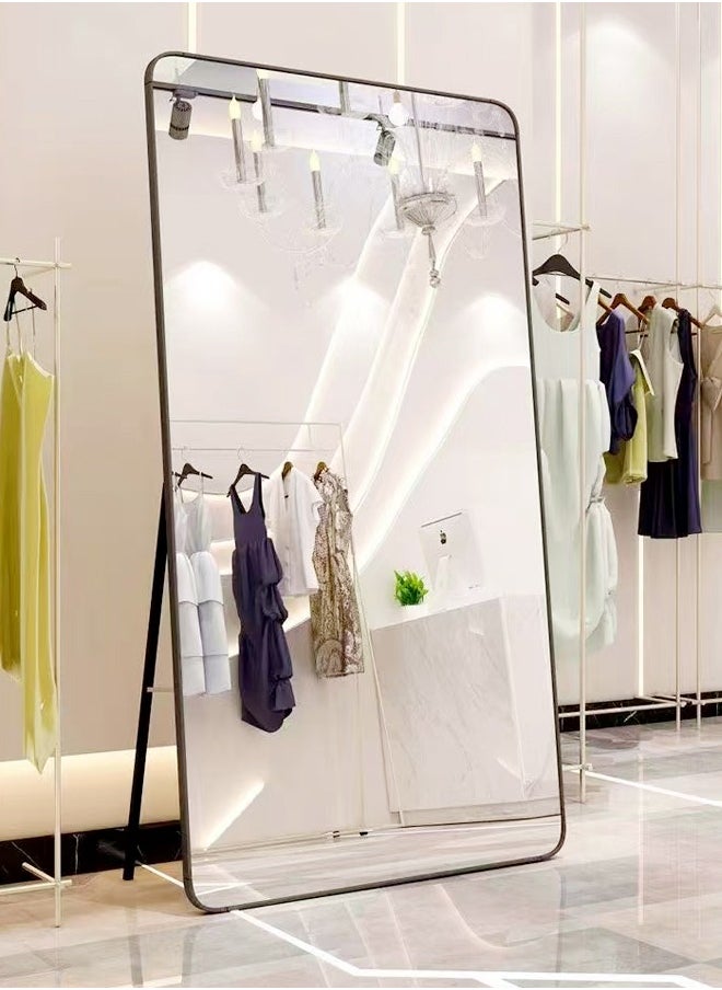 fashionhome Multipurpose Use Rectangular Shape Design Wide Full Length Mirror Standing Hanging or Leaning Against Wall Large Bedroom Floor Mirror Dressing Mirror Wall-Mounted Full Body Mirror Round Corner Durable Metal Frame Support Decorative Mirror for Living Room Home Shops 50x160 cm  - Image 3