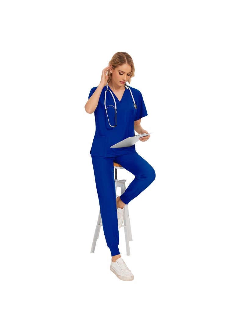 Generic New Summer Casual Womens Medical Scrubs Set 42109-sapphire blue 