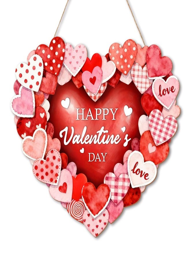 KOYILTD Happy Valentine's Day Door Sign Valentine's Day Wall Sign Wooden Heart Shaped Hanging Sign with Love Patterns for Wedding Anniversary Room Window Wall Door Decor (Heart) - Image 1