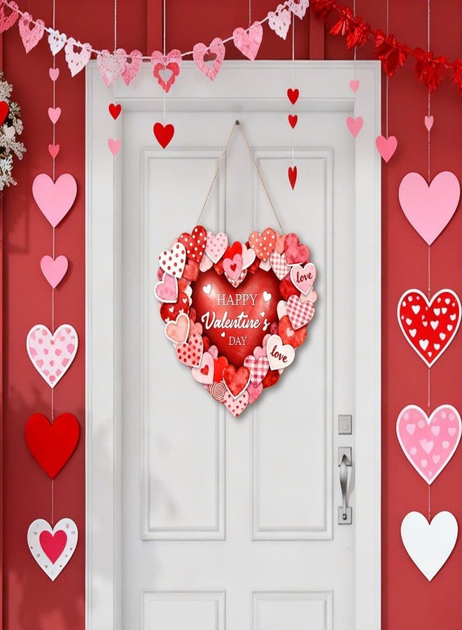 KOYILTD Happy Valentine's Day Door Sign Valentine's Day Wall Sign Wooden Heart Shaped Hanging Sign with Love Patterns for Wedding Anniversary Room Window Wall Door Decor (Heart) - Image 2