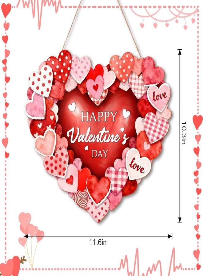 KOYILTD Happy Valentine's Day Door Sign Valentine's Day Wall Sign Wooden Heart Shaped Hanging Sign with Love Patterns for Wedding Anniversary Room Window Wall Door Decor (Heart) - Image 3