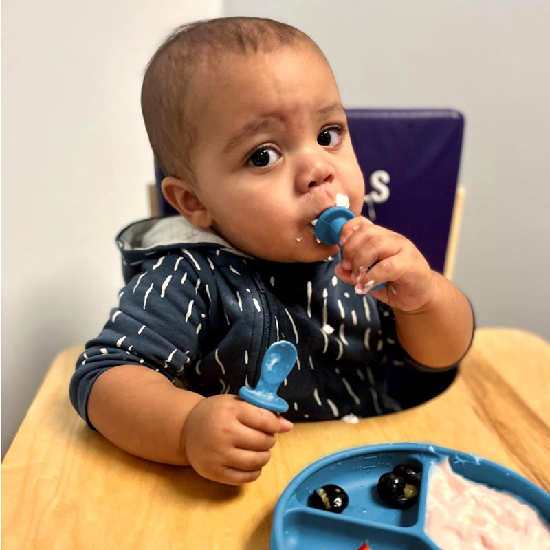 TalkTools ITSY Tiny Silicone Spoons - Twin Pack Soft Silicone Self-Feeding Training Spoons for Kids & Toddlers, Anti-Choking Flange Guard and Non-Slip Handle (Ocean) - Image 5