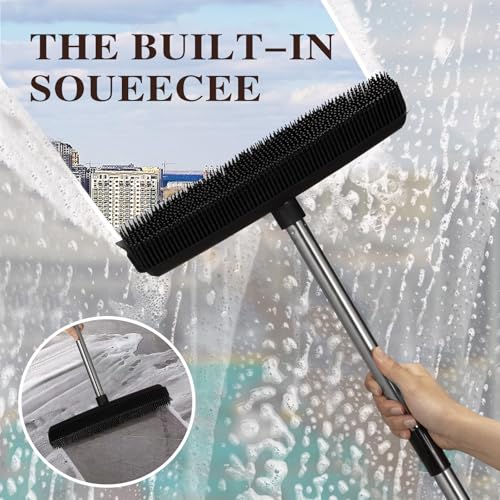 Bryquelin Pet Rubber Broom with 49inch Long Handle, Portable Detailing Lint Remover, Soft Push Broom for Fluff Carpet, Hardwood, Tile, Window (Black) - Image 3