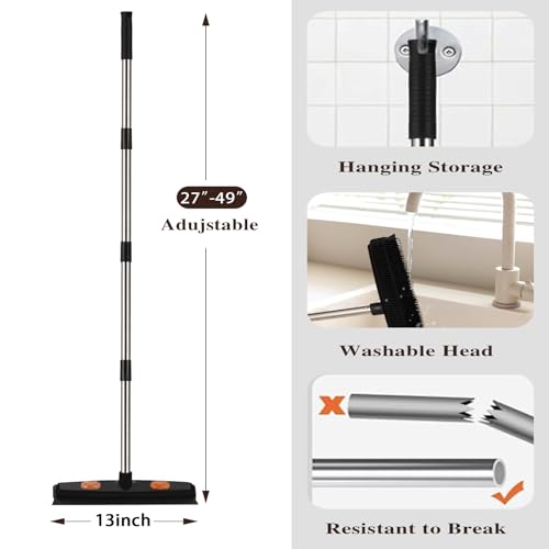 Bryquelin Pet Rubber Broom with 49inch Long Handle, Portable Detailing Lint Remover, Soft Push Broom for Fluff Carpet, Hardwood, Tile, Window (Black) - Image 5