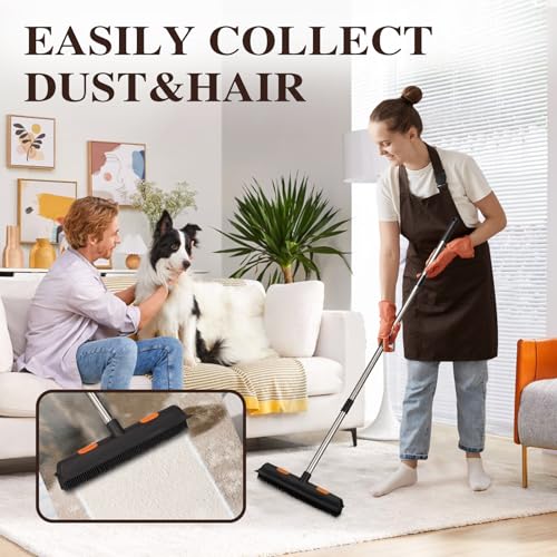 Bryquelin Pet Rubber Broom with 49inch Long Handle, Portable Detailing Lint Remover, Soft Push Broom for Fluff Carpet, Hardwood, Tile, Window (Black) - Image 2