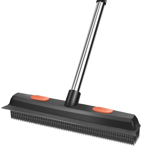 Bryquelin Pet Rubber Broom with 49inch Long Handle, Portable Detailing Lint Remover, Soft Push Broom for Fluff Carpet, Hardwood, Tile, Window (Black) - Image 1
