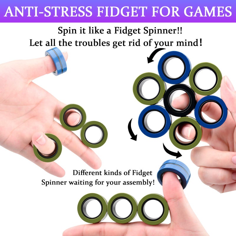 Cevioce Easter Basket Stuffers,9 PCS Magnetic Ring Fidget Toys Set for Adults Teens Boys,ADHD Anxiety Magnetic Fidget Spinner,Birthdays Gifts for Kids Coolest Magnet Stress Relief Toy for 8+ Year Old - Image 4