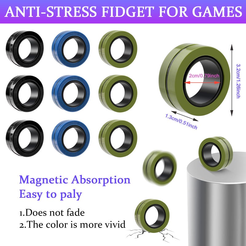Cevioce Easter Basket Stuffers,9 PCS Magnetic Ring Fidget Toys Set for Adults Teens Boys,ADHD Anxiety Magnetic Fidget Spinner,Birthdays Gifts for Kids Coolest Magnet Stress Relief Toy for 8+ Year Old - Image 3