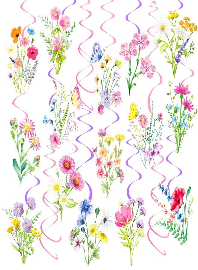 اوموني زينة حفلات الزهور البرية، 20 قطعة، زينة عيد ميلاد بموضوع الزهور البرية، زهور برية، فراشات، زينة سقف الربيع، زينة حفلات الزهور البرية المعلقة لحفلات الزفاف الزهرية، لوازم حفلات استقبال المولود الجديد - Image 1