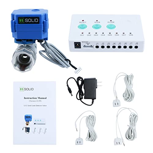 U.S. Solid Water Leak Detector - Water Alarm Leak Detect System with 1” Automatic Shut-Off Stainless Steel Motorized Ball Valve, Controller and 3 Sensors and Sound Alarm - Image 1