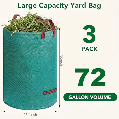Dntorx 72 Gallons Leaf Bags Lawn Bags 3 Packs Reusable Yard Waste Bags With Reinforced Handles Collapsible Garden bag For LeavesGrassStorm DebrisConstruction Waste StandableFoldable - Image 3