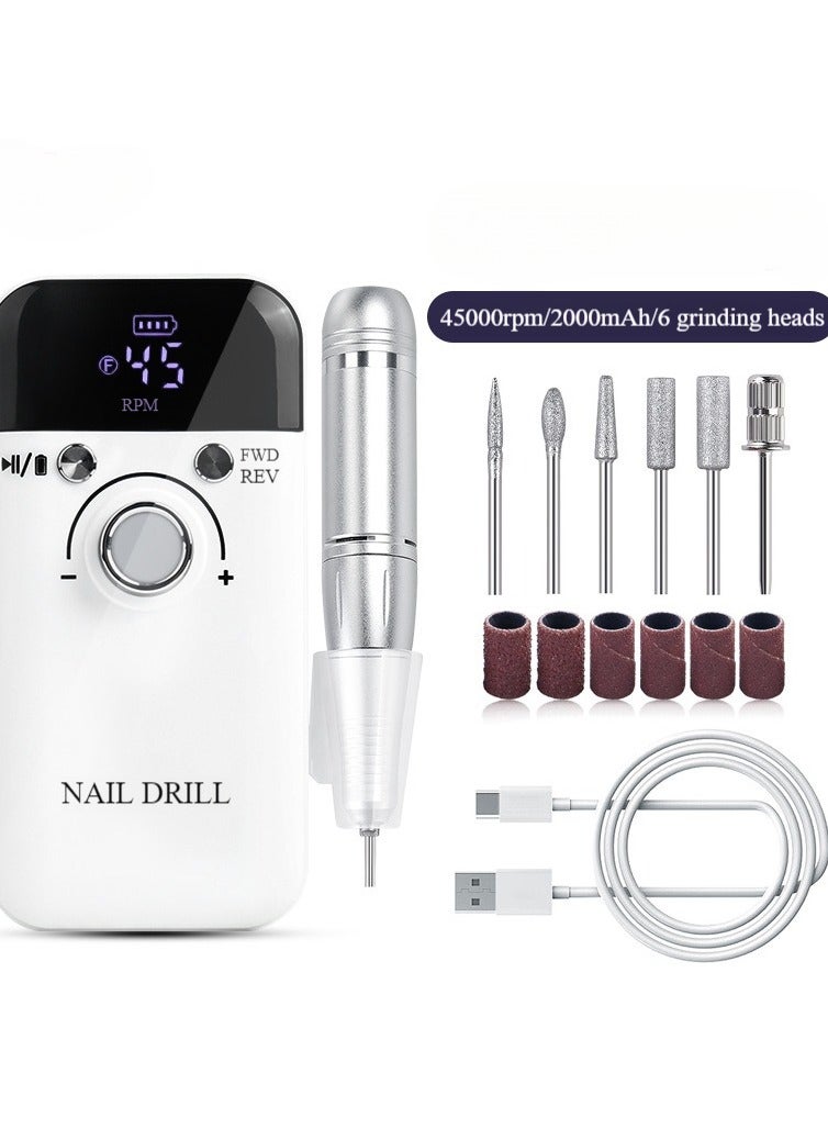 Electric Nail Drill 45000RPM High Speed Professional Portable Nail File Kit for Acrylic Gel Nails Manicure Pedicure Polishing Cuticle and Home Salon Use  - Image 1