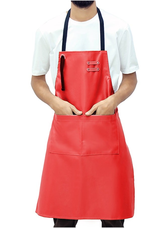 YANEK YANEK Unisex Waterproof Leather Chef Apron with Pockets | Leather Apron–Professional Heavy-duty for Home, Kitchen, BBQ, Coffee Shop | 2 Pockets, Adjustable Strap  - Image 1