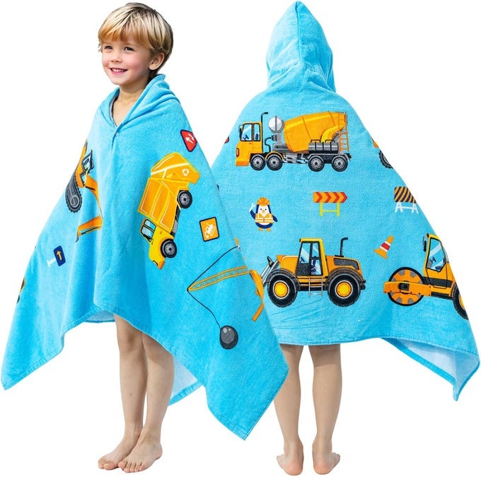 100 COTTON HOODED TOWEL FOR TODDLERS 512 YEARS BOYS GIRLS 60X30 EXTRA LARGE WEARABLE WRAP KIDS BATH POOL BEACH TOWEL SOFT ABSORBENT BEACH PONCHOCONSTRUCTION SITE XL