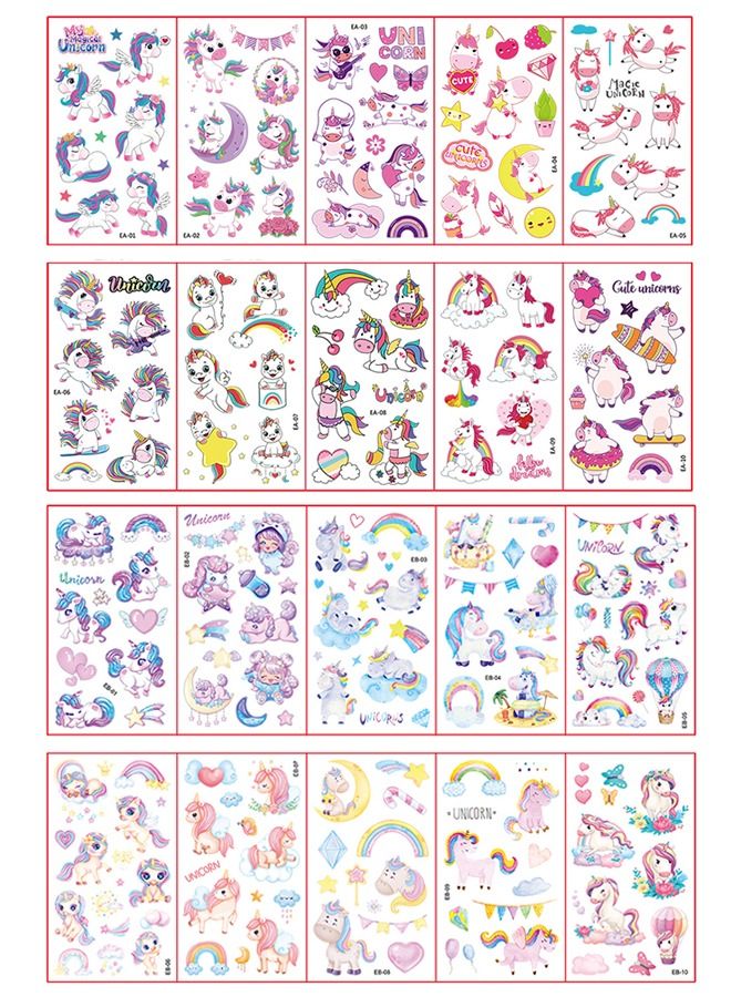40PCS يونيكورن الاطفال الوشم ملصقا، أطفال الكرتون للماء الوشم ملصقا، فتاة الوشم ملصقا، أطفال ملصقا مؤقت اللعب، ومناسبة للشاطئ، بركة، حزب الديكور - Image 2