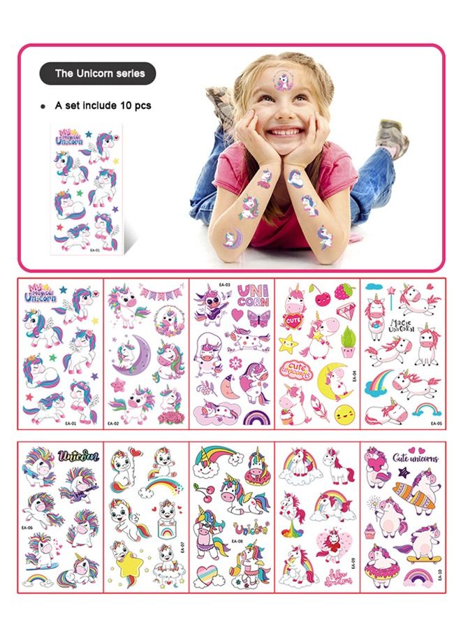 40PCS يونيكورن الاطفال الوشم ملصقا، أطفال الكرتون للماء الوشم ملصقا، فتاة الوشم ملصقا، أطفال ملصقا مؤقت اللعب، ومناسبة للشاطئ، بركة، حزب الديكور - Image 1