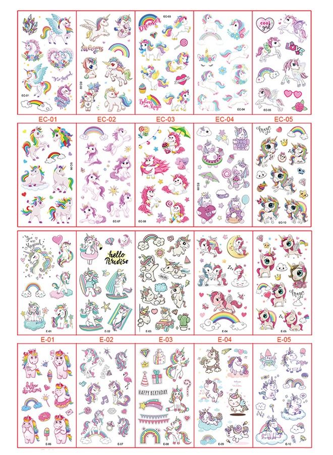 40PCS يونيكورن الاطفال الوشم ملصقا، أطفال الكرتون للماء الوشم ملصقا، فتاة الوشم ملصقا، أطفال ملصقا مؤقت اللعب، ومناسبة للشاطئ، بركة، حزب الديكور - Image 3