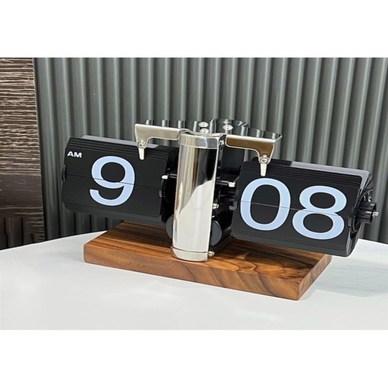 Vintage Flip Desk Clock 21x9x14cm Brown Stainless Steel Frame - Double Foot Stable Automatic Page Turning Clock for Home Office - Image 4