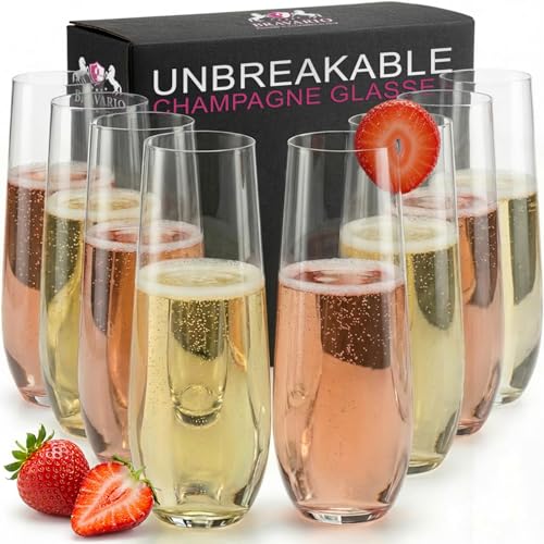 Bravario Plastic Champagne Flutes Heavy Duty Unbreakable Stemless Tritan Glasses BPAfree Reusable 85 oz Set of 8 - Image 1