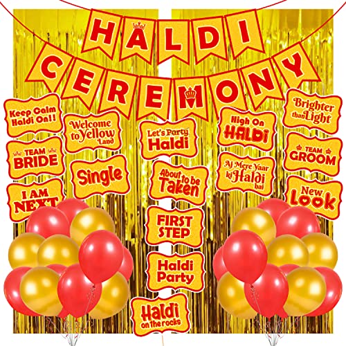Zyozique 43 Pcs Combo Mehandi Props for Photoshoot/Mehandi Decoration for Wedding/Mehandi Decoration for Wedding Backdrop/Haldi Props for Bride and Family - Image 1
