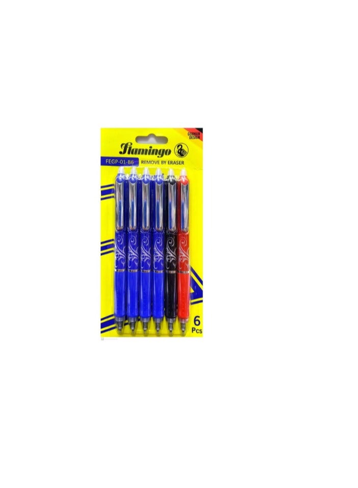 Flamingo 6-Pieces Erasable Pen Blue/Black/Red - Image 2