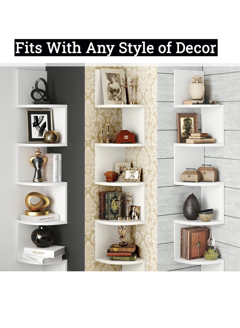 توشيونيكس رف زاوية حائط خشبي عائم من 5 طبقات مع تصميم متعرج لرف الكتب ديكور المنزل - Image 5
