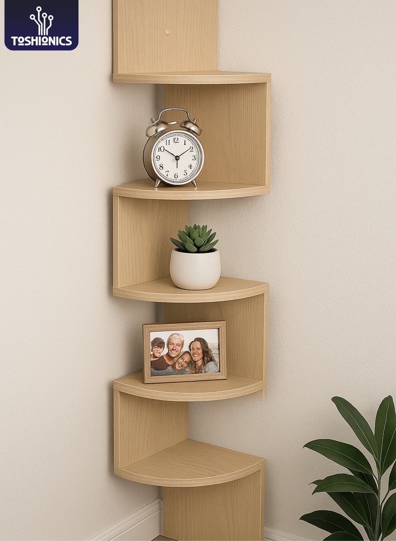 توشيونيكس رف زاوية حائط خشبي عائم من 5 طبقات مع تصميم متعرج لرف الكتب ديكور المنزل - Image 1