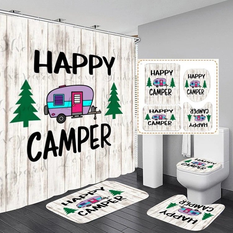 Bluejw High Quality Printed Bathroom Shower Curtain Set with Bath Mat 4pc Bathroom Rug Set - Image 2